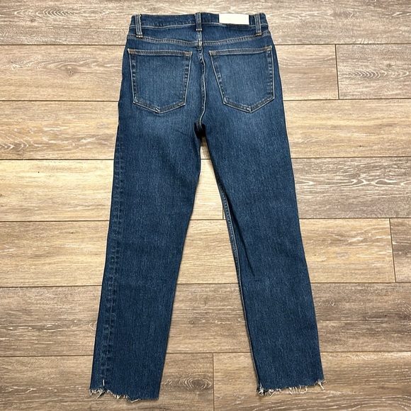RE/DONE 90S HIGH RISE ANKLE CROP JEANS BLUE SIZE 27 DISTRESSED ANKLE - Picture 6 of 14